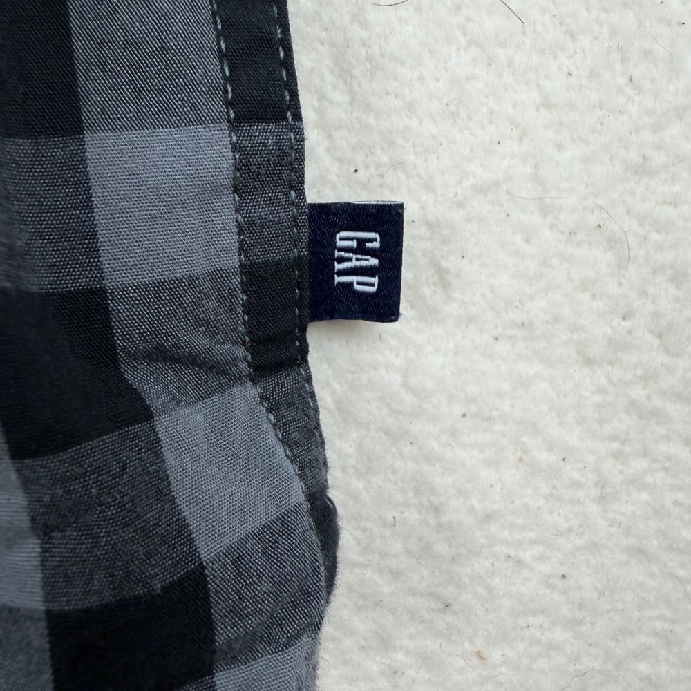 Gap Mens XXL Grey Black Buffalo Plaid Long Sleeve Button Down Shirt Cotton Blend - Picture 5 of 7